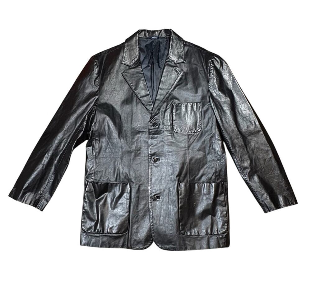Vintage GAP 100% Leather Blazer Jacket Black Mens XL Quiet Luxury Minimalist Y2K